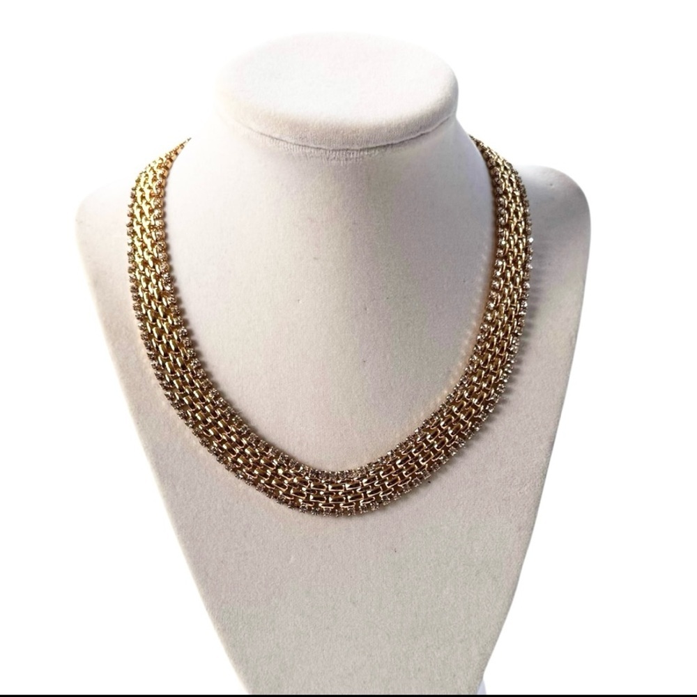 NEW Ann Hand Panther Link Gold Tone Rhinestone Link Necklace